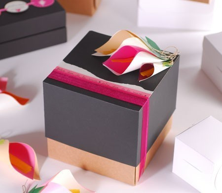 Scatola Regalo a Forma di Cubo con Nastro e Fiori 