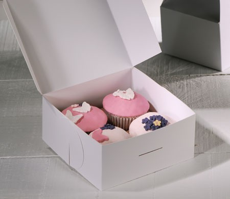 Scatola decorata per quattro cupcake Scatola decorata per quattro cupcake