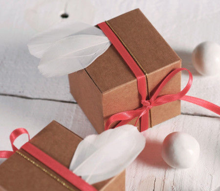 Scatola regalo quadrata con piume