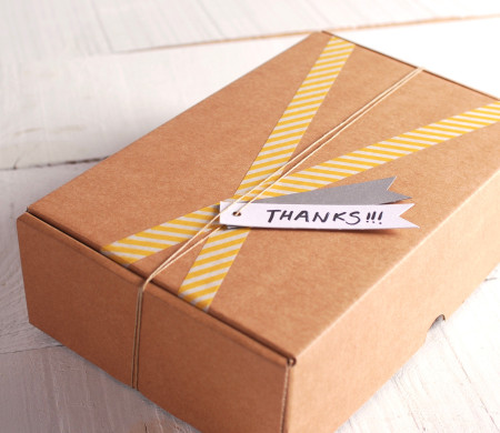 Scatola Kraft con Strisce Gialle, Include Gli Accessori!