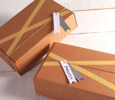 Scatola Kraft con Strisce Gialle, Include Gli Accessori!