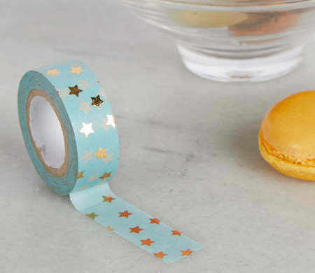 Washi tape celeste con stelle dorate