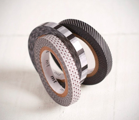 3 Washi tapes stampati in bianco e nero