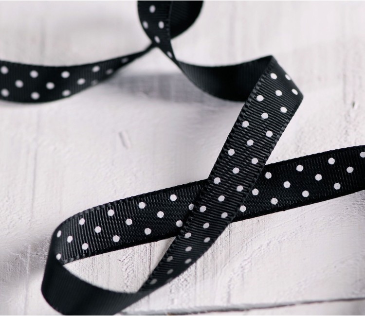 Nastro gros-grain nero a pois Nastro gros-grain nero a pois