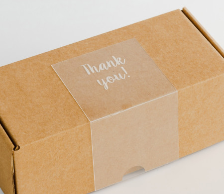 Etichetta trasparente “Thank you” per spedizioni