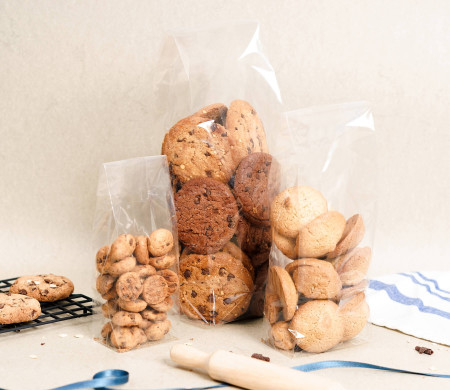 Sacchetti di cellofan con fondo e soffietto per uso alimentare
