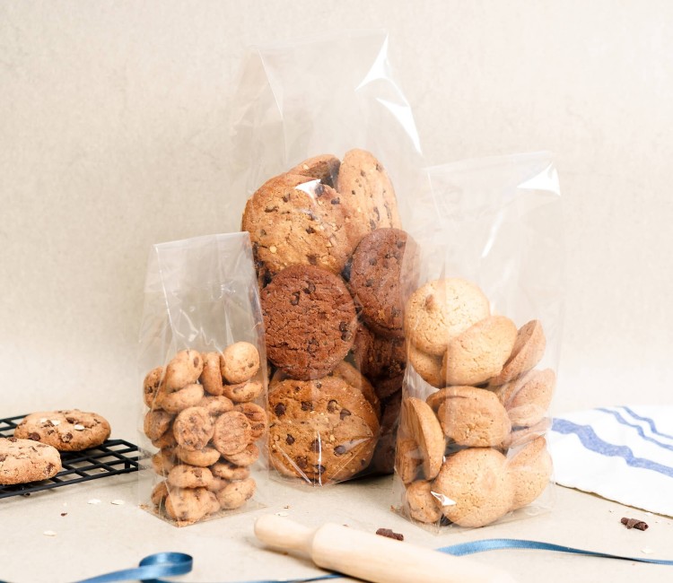 Sacchetti di cellofan con fondo e soffietto per uso alimentare