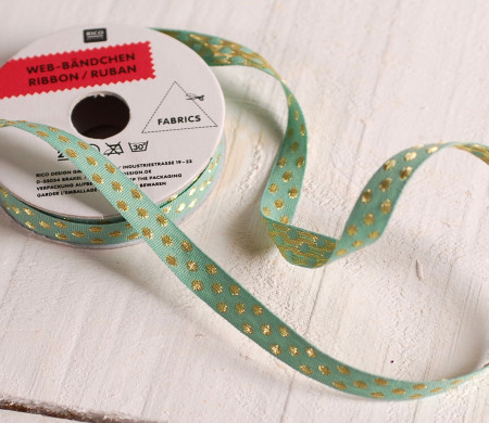 Nastro color menta a pois dorati