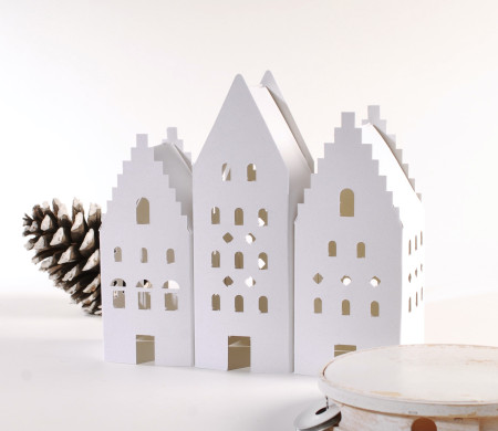 Confezione da 3 casette nordiche per decorazioni natalizie