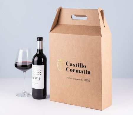 Scatola di vini e spumante con manico per due o tre bottiglie