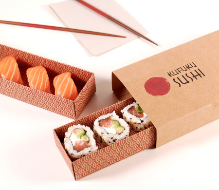 Scatola di cartone allungata per sushi con fascia