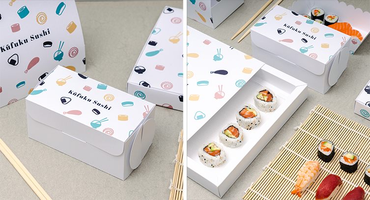Cajas blancas con impresión de sushi